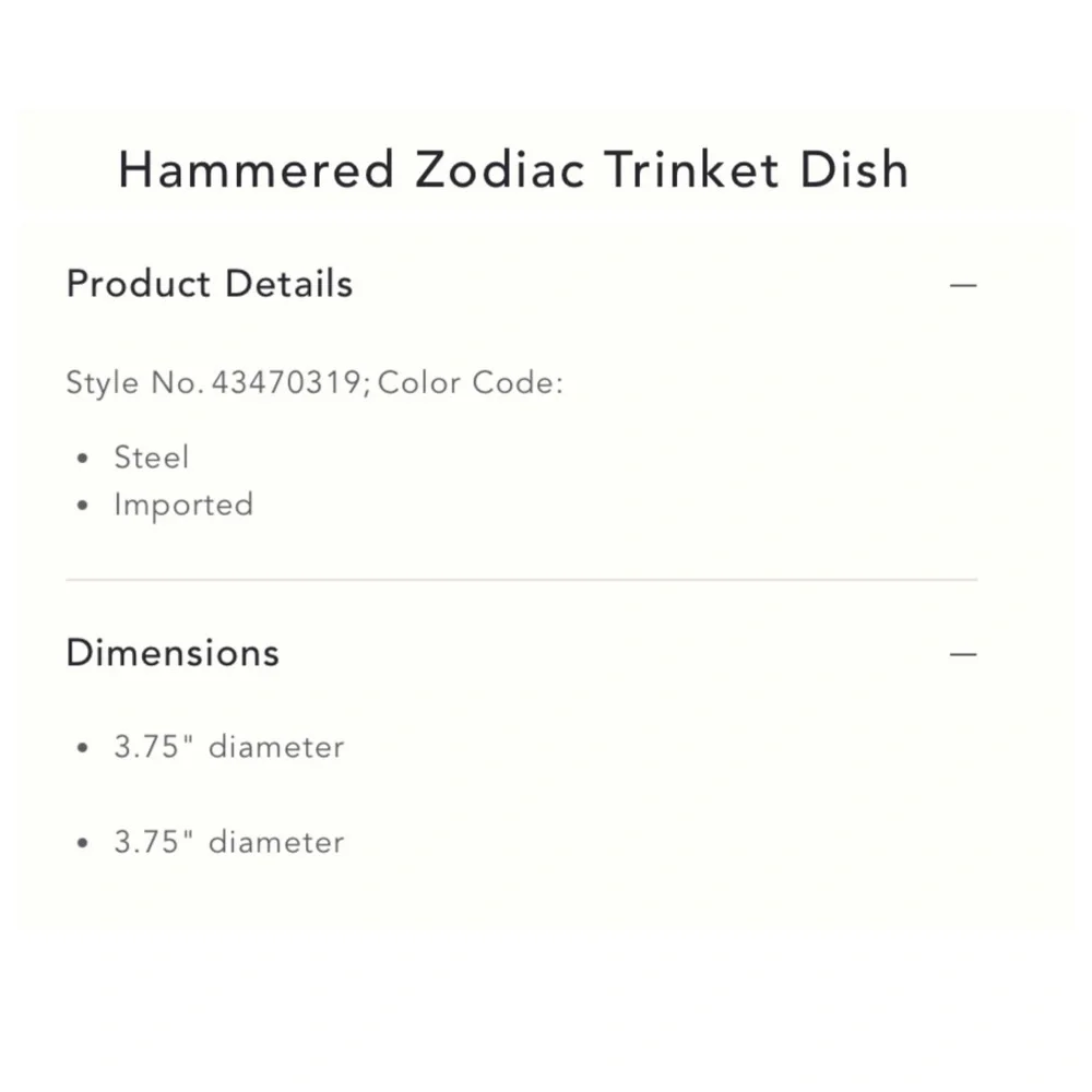 Anthropologie Hammered Zodiac Steel Trinket Dish- Libra
